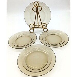 Vintage Set 4 Arcoroc Glass Smoke Brown Salad Plate 7.25" France